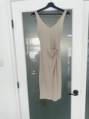 Dynamite Sleeveless Midi Dress with Side Knot in Beige